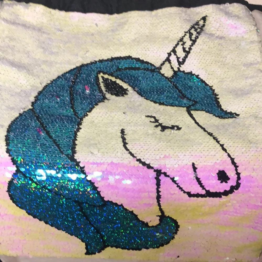 Pink and turquoise iridescent Unicorn Magic sequin backpack. - Picture 7 of 8